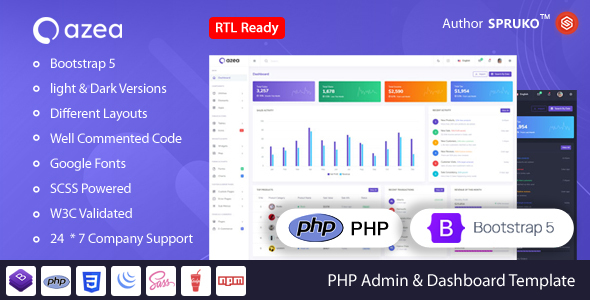 Azea – PHP Admin & Dashboard Template - Admin Templates Site Templates