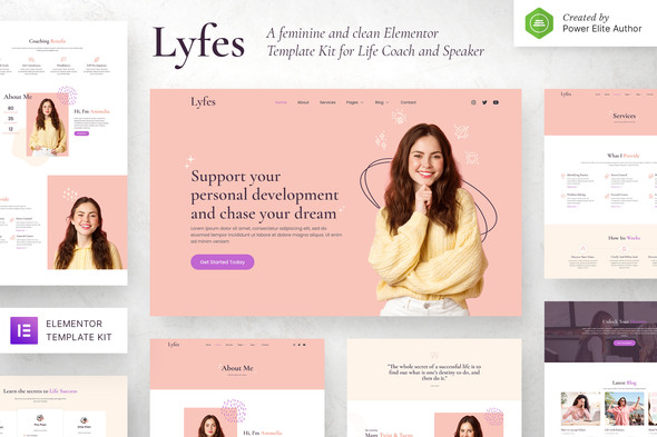 Lyfes – Feminine Life Coach & Speaker Elementor Template Kit - Business & Services Elementor
