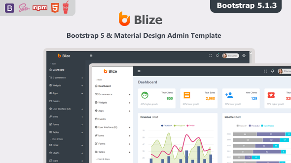 Blize - Bootstrap 5 Material Design Admin Dashboard Template - Admin Templates Site Templates