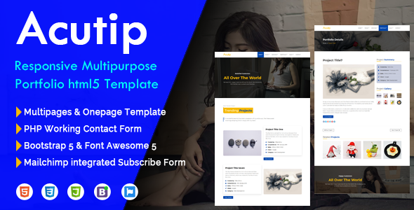 Acutip - Responsive Multipurpose Portfolio HTML5 Template - Creative Site Templates
