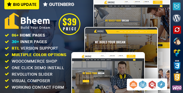 Bheem : Construction Industry Agency WordPress Theme with RTL Ready - WordPress