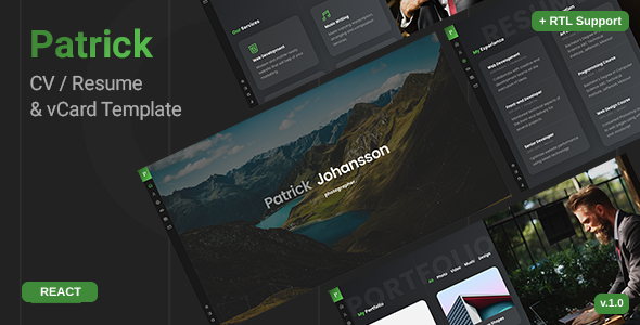 Patrick - Personal CV vCard React 19 Template - Portfolio Creative