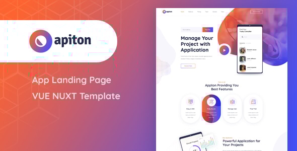 Apiton - Vue Nuxt App Landing Page Template - Technology Site Templates