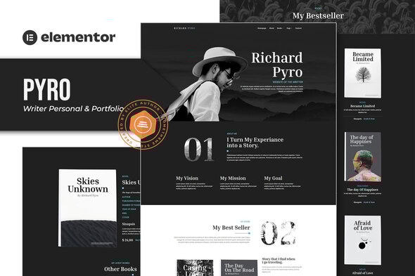 Pyro - Writer Portfolio Elementor Template Kit - Personal & CV Elementor