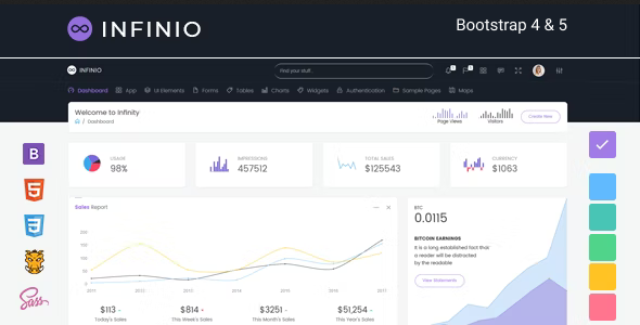 InfiniO - Bootstrap 4 & 5 Admin Dashboard template + UI Kit - Admin Templates Site Templates