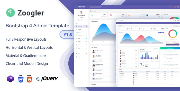 Zoogler - Bootstrap 4 Admin Dashboard Template - Admin Templates Site Templates