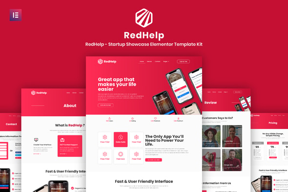 RedHelp - Startup Showcase Elementor Template Kit - Technology & Apps Elementor