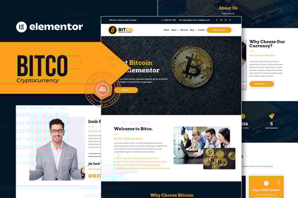 Bitco - Bitcoin & Cryptocurrency Elementor Template Kit - Finance & Law Elementor
