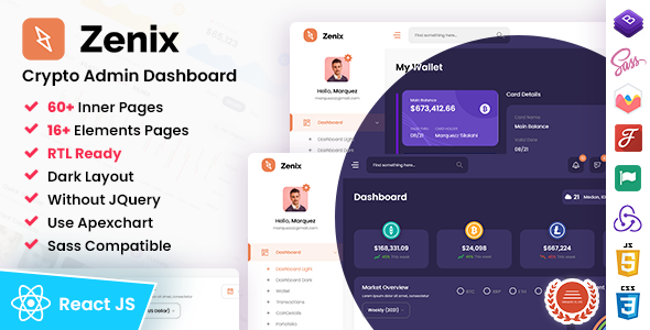 Zenix - React Redux Crypto Admin Dashboard Template - Admin Templates Site Templates
