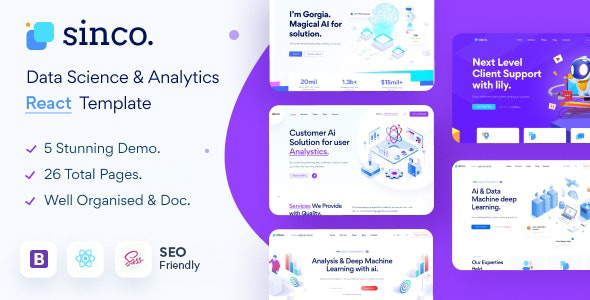Sinco - Data Science & Analytics React Template - Technology Site Templates