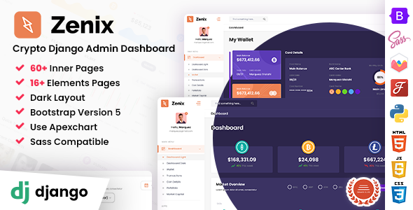 Zenix - Crypto Django Admin Dashboard Template - Admin Templates Site Templates