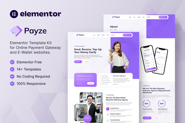 Payze – Online Payment Gateway & E-Wallet Elementor Template Kit - Technology & Apps Elementor
