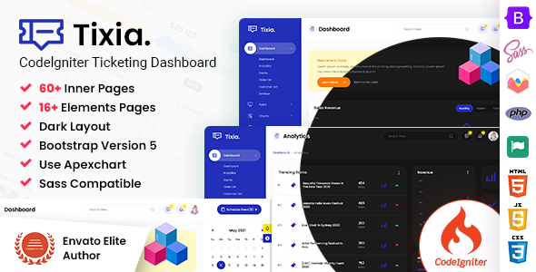 Tixia - Ticketing Codeigniter Admin Dashboard - Admin Templates Site Templates