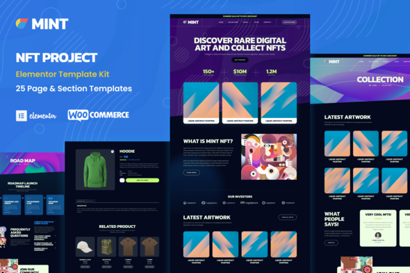 Mint - NFT Projects & Portfolio WooCommerce Elementor Template Kit - Technology & Apps Elementor