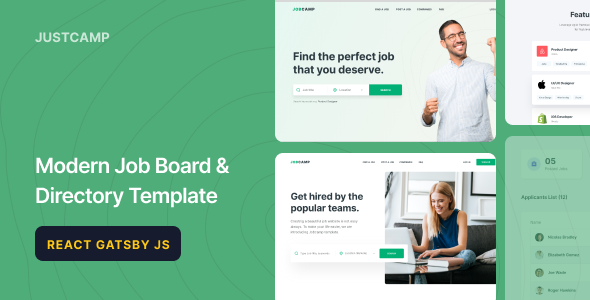 Justcamp - Gatsby JS Job Board & Directory Template - Gatsby.js Jamstack