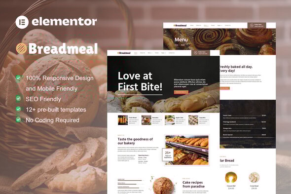 BreadMeal - Bakery & Cake Elementor Template Kit - Food & Drink Elementor