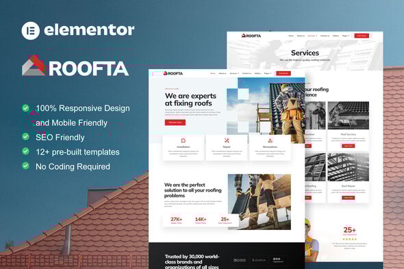 Roofta - Roofing Services Elementor Template Kit - Business & Services Elementor