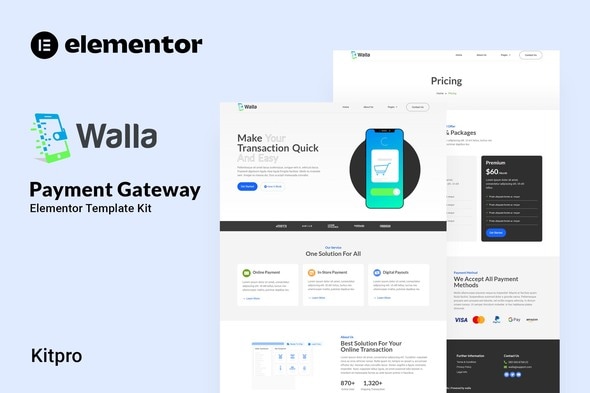 Walla - Payment Gateway Elementor Template Kit - Technology & Apps Elementor