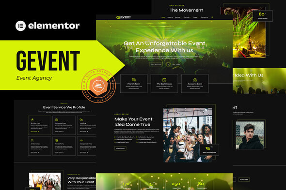 Gevent - Event Agency Elementor Template Kit - Events & Entertainment Elementor