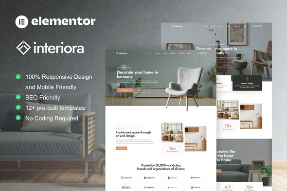 Interiora - Architecture & Interior Design Service Elementor Pro Template Kit - Real Estate & Construction Elementor