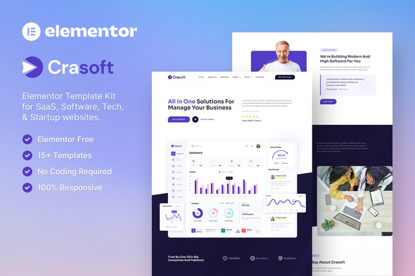 Crasoft – SaaS & Tech Startup Company Elementor Template Kit - Technology & Apps Elementor