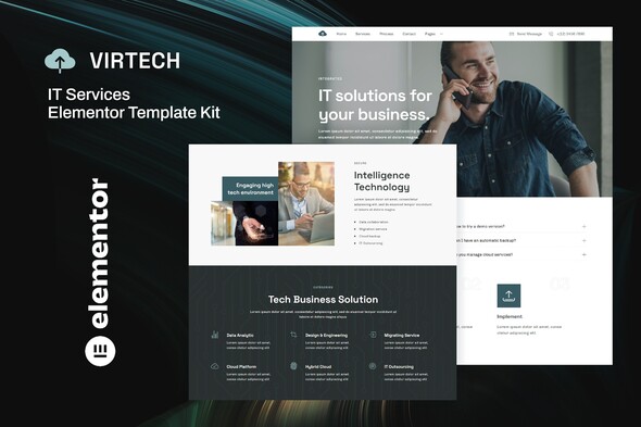 VirTech - IT Services Elementor Template Kit - Business & Services Elementor