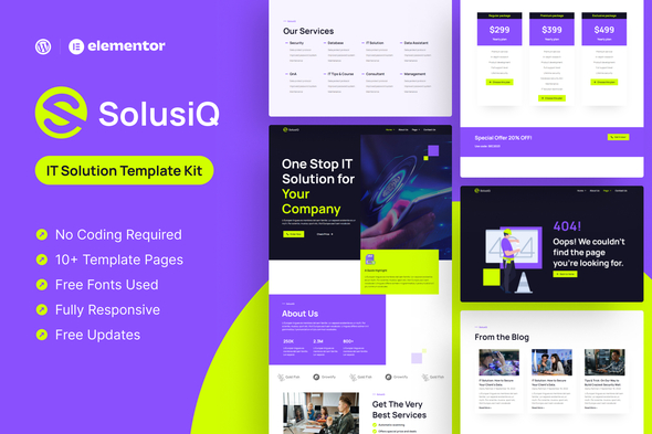 SolusiQ - IT Solution Elementor Pro Template Kit - Technology & Apps Elementor