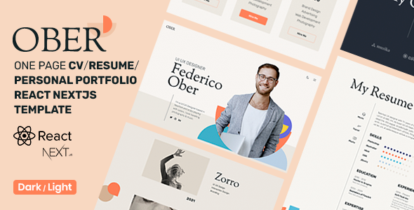 OBER - CV Resume React NextJS Template - Virtual Business Card Personal