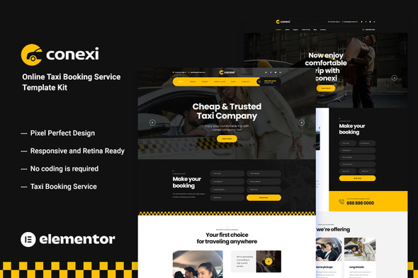 Conexi - Online Taxi Booking Service Template Kit - Business & Services Elementor