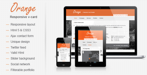 Orange Responsive V-card Template - Virtual Business Card Personal