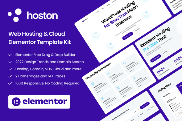 Hoston - Web Hosting & Cloud Elementor Template Kit - Technology & Apps Elementor