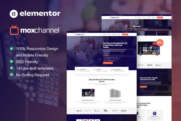 MoxChannel - TV Channel Service Elementor Template Kit - Film & TV Elementor