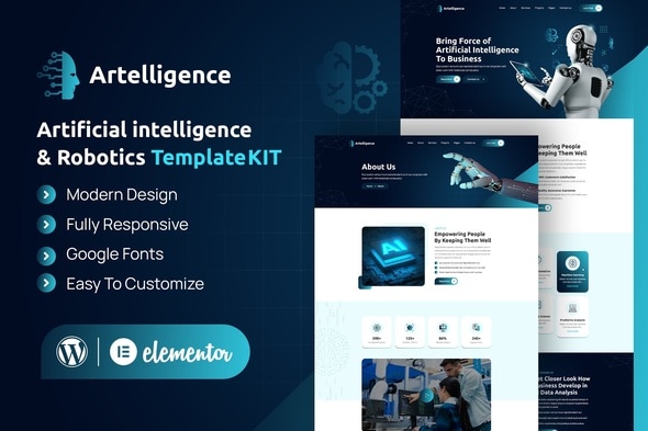Artelligence - AI & Robotics Elementor Template Kit - Technology & Apps Elementor