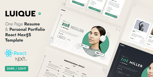 Luique - Personal Portfolio React NextJS Template - Virtual Business Card Personal