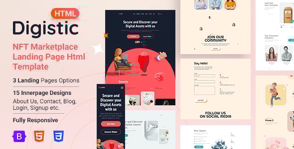 Digistic - NFT Marketplace Landing Page Html Template - Technology Site Templates