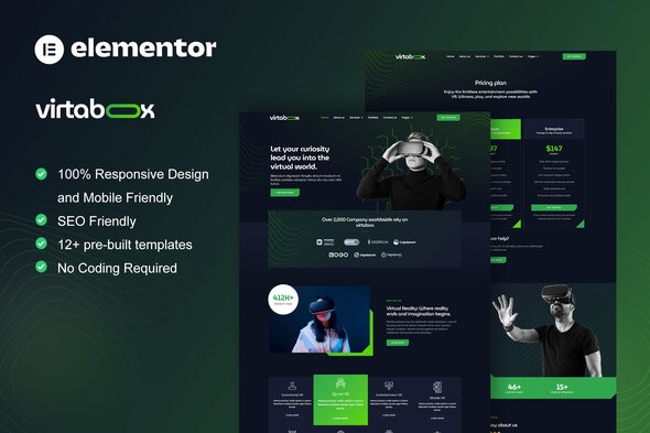 VirtaBox - Virtual Reality Services Elementor Template Kit - Technology & Apps Elementor