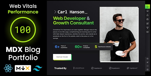 EdgeFolio - Nextjs React Blog Portfolio TailwindCSS Template - Virtual Business Card Personal