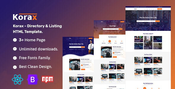 Korax- Directory & Listing React Template - Business Corporate