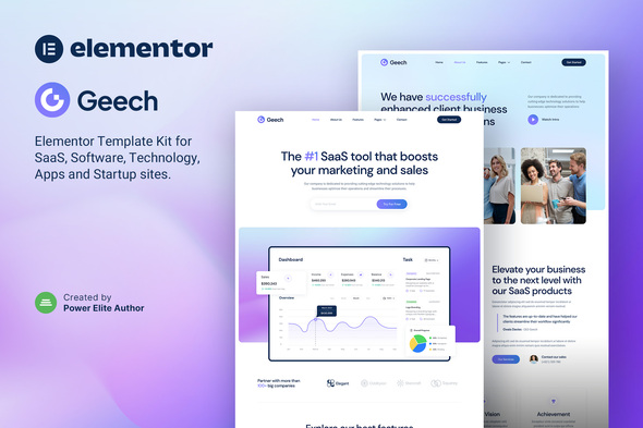 Geech - SaaS & Tech Startup Company Elementor Template Kit - Technology & Apps Elementor