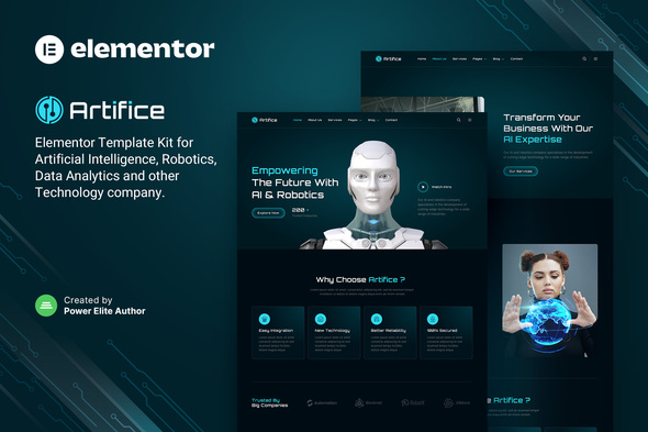 Artifice – AI & Robotics Elementor Template Kit - Technology & Apps Elementor