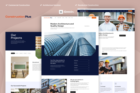 Construction Plus - Construction Elementor Pro Template Kit - Real Estate & Construction Elementor