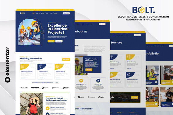 Bolt - Electrical Services & Construction Elementor Template Kit - Real Estate & Construction Elementor
