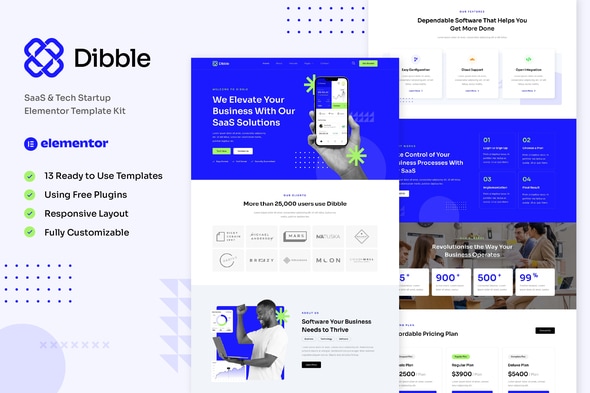 Dibble - SaaS & Tech Startup Elementor Template Kit - Technology & Apps Elementor