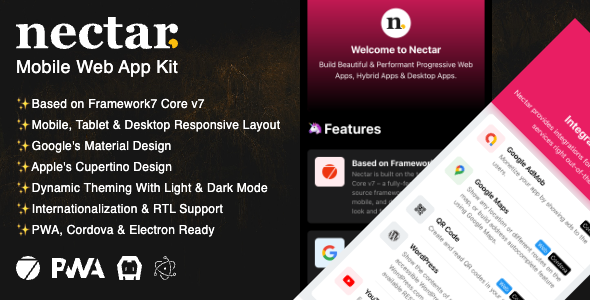Nectar - Framework7 Mobile Web App Kit - Mobile Site Templates
