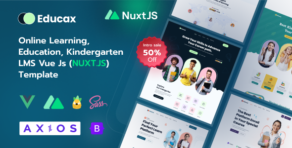 Educax - A Modern LMS and Kindergarten Vue.js , Nuxt js Template for Online Learning and Education - Business Corporate