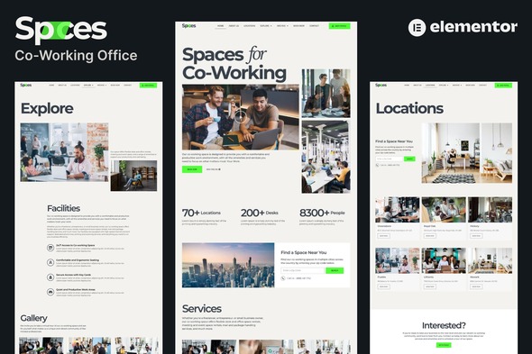 Spaces - Co-Working Elementor Pro Template Kit - Business & Services Elementor