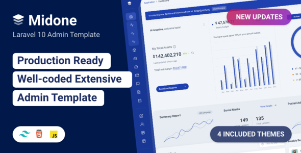 Midone - Tailwind 4 Laravel 11 Admin Dashboard Template + HTML Version - Admin Templates Site Templates