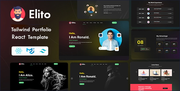 Elito - Tailwind CSS Creative Portfolio React Template - Virtual Business Card Personal