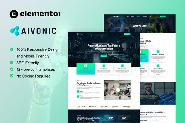 Aivonic - AI & Robotics Elementor Pro Template Kit - Technology & Apps Elementor