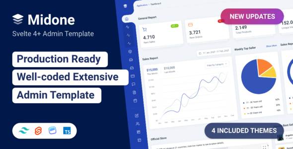 Midone - Tailwind CSS SvelteKit Admin Dashboard Template + HTML Version - Admin Templates Site Templates